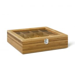 Coffret à thé bambou, 12 comp., fenêtre